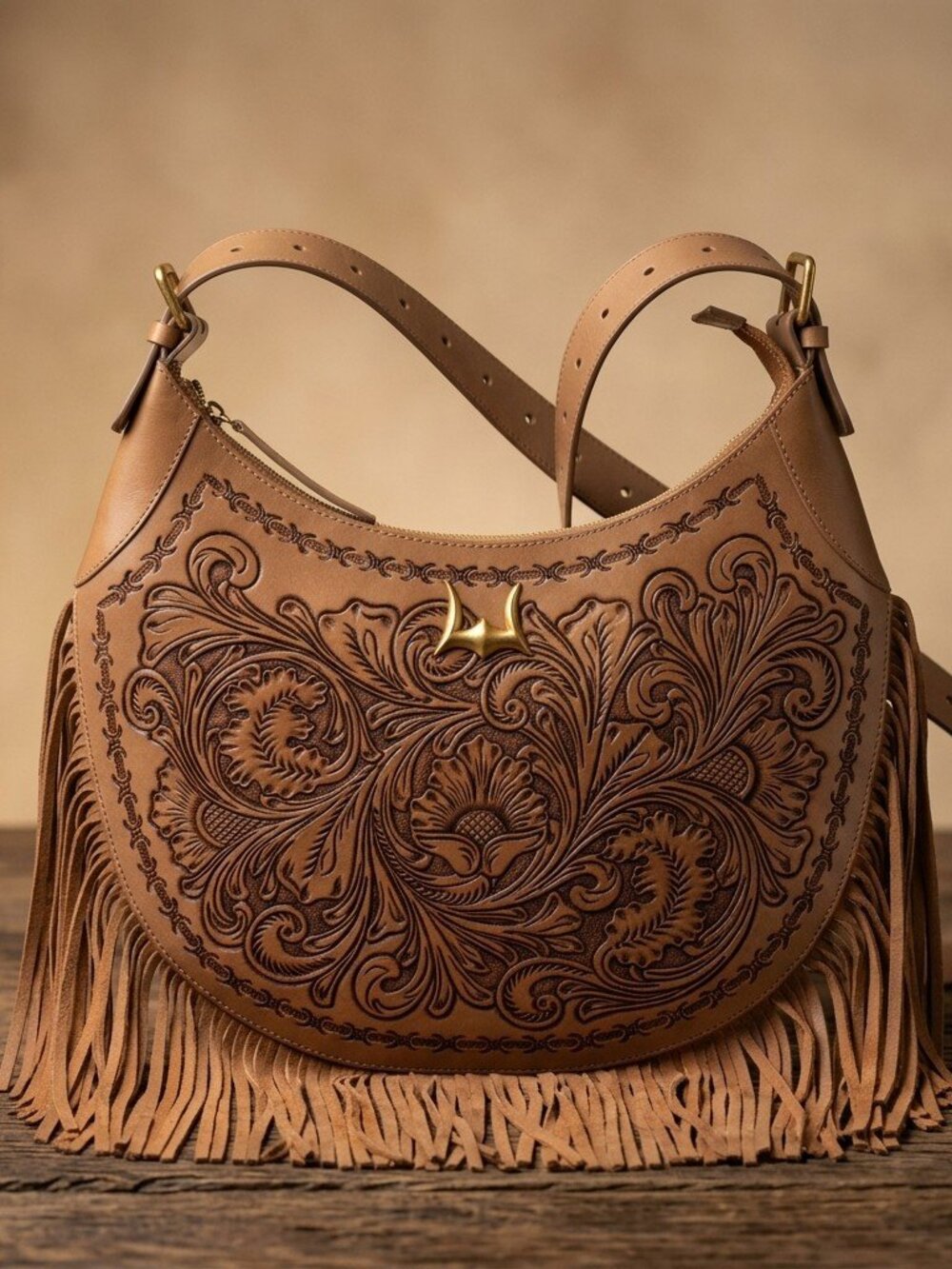 Western Lulella Hand tooled Leather Fringe Crossbody - Picture 7 of 8